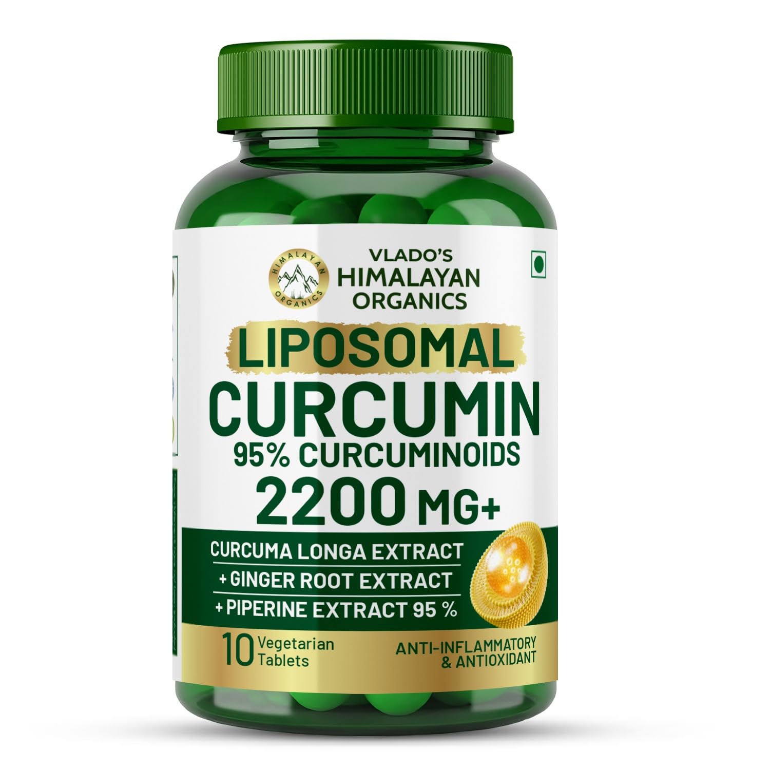vlado's himalayan organics curcumin - 10 veg tablets with blackpepper and 95% curcuminoids with turmeric, ginger i anti inflammatory curcumin supplement - joint support supplement for men & women