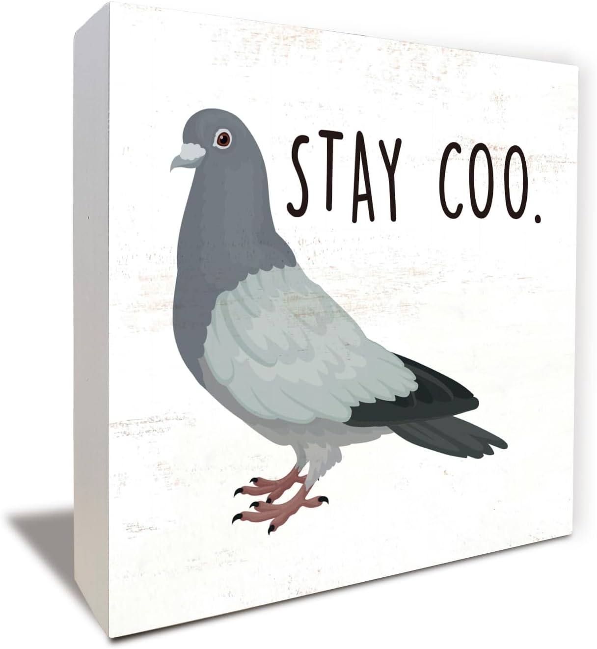 Stay Coo Wooden Box Sign, Bird Themed Farmhouse Home Tabletop Decor
