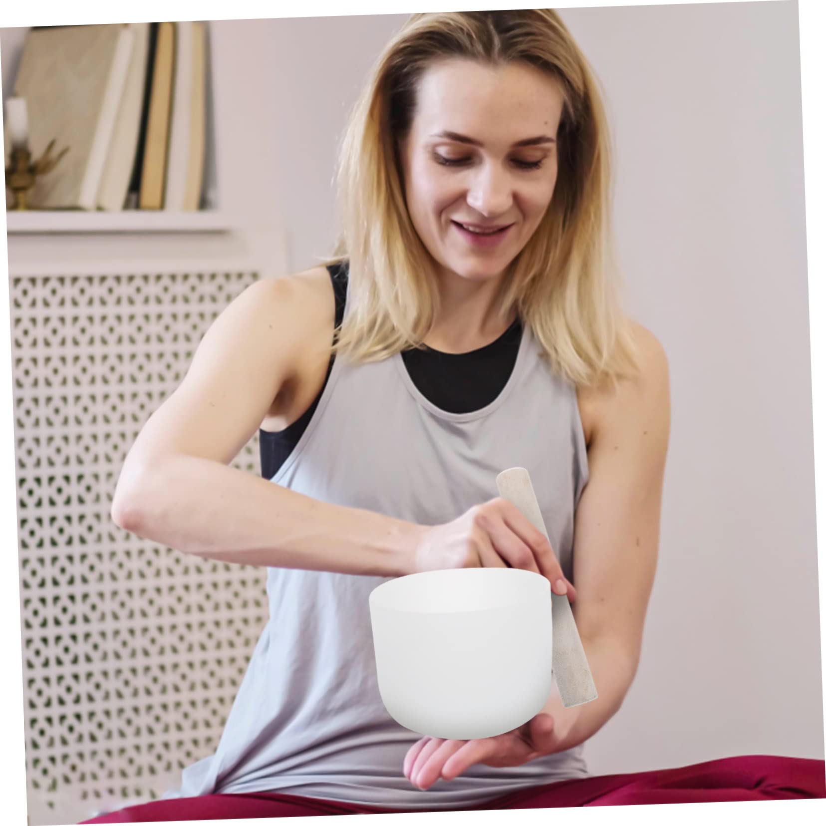 Ciotola Musicale di Meditazione in Cristallo Bianco 8 Pollici | Yoga e Studio, Portatile e Leggera, per Insegnanti e Praticanti Spirituali