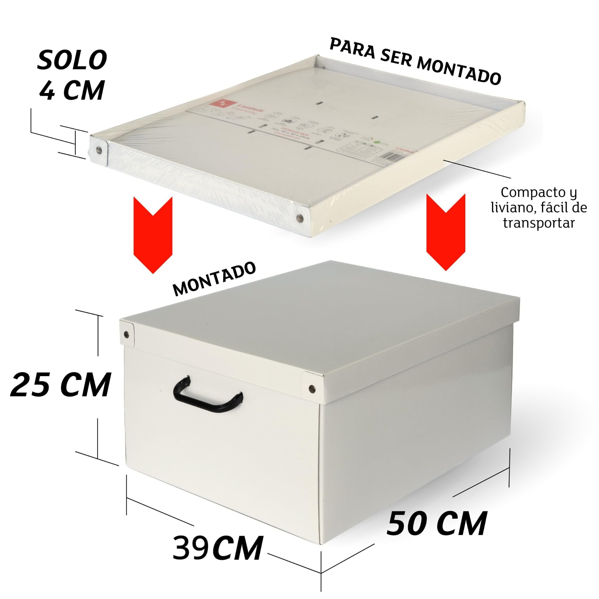 Lavatelli Cajas Almacenaje Cartón y Tapa Beige 39x50x24cm Set 6 con Asas | Cajas almacenaje en cartón con tapa y asas, set de 6 cajas de 39x50x24 cm, para ropa, mantas y juguetes. Made in Italy