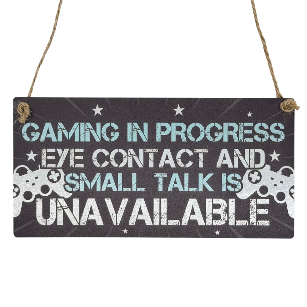 Second Ave Funny Gaming in Progress Wooden Hanging Rectangle Home Bedroom Sign Plaque