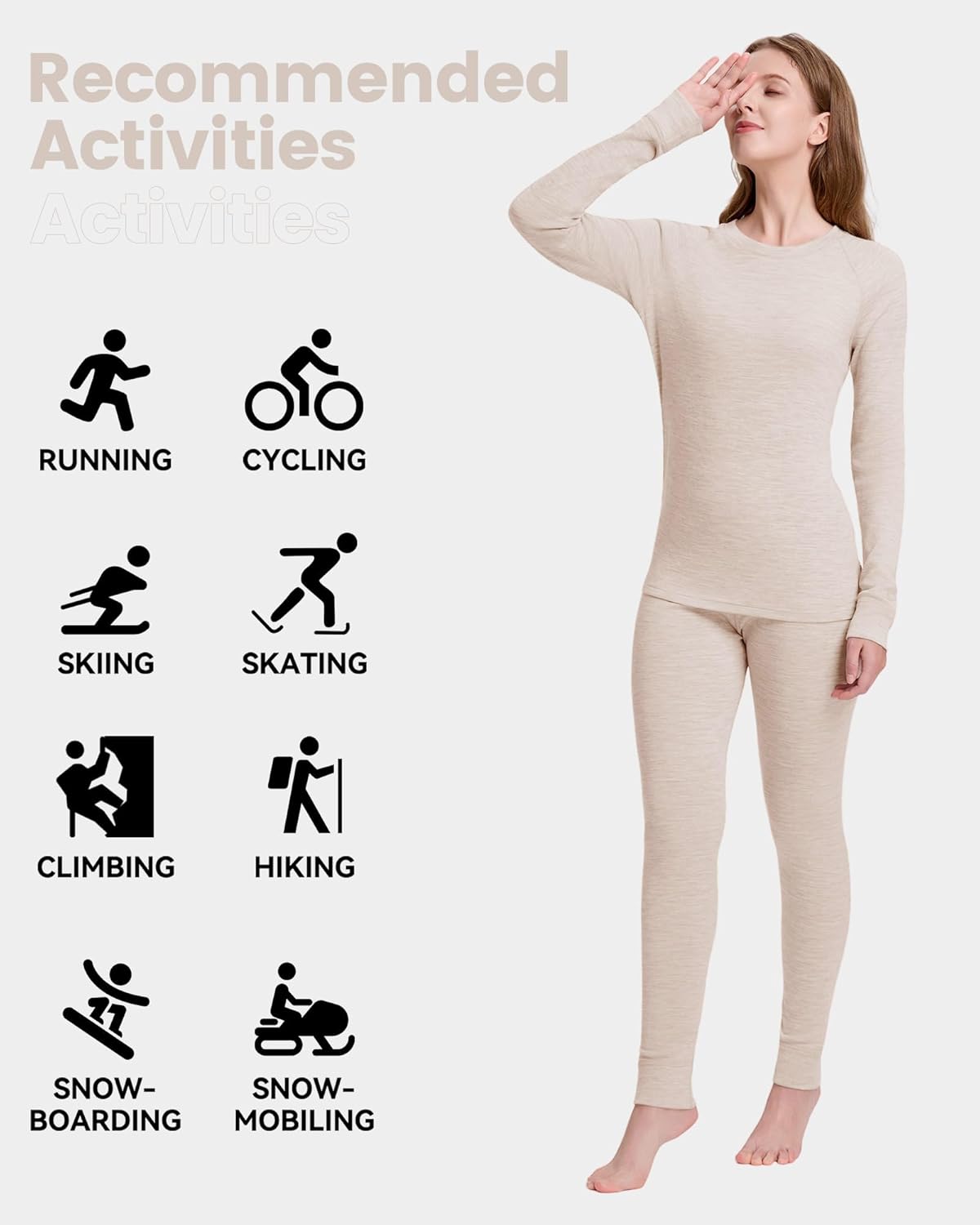 Women's 100% Merino Wool Base Layer Sets Lightweight Active Base Layer for Ski - Image 4
