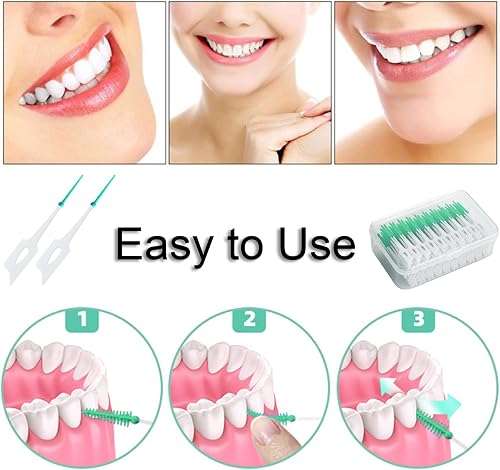 ILantule 200 Pièces Bâtonnet Interdentaire,Bâton de Fil Dentaire,Brossettes interdentaires Soft Silicone Brosse à dents(Vert) - 4