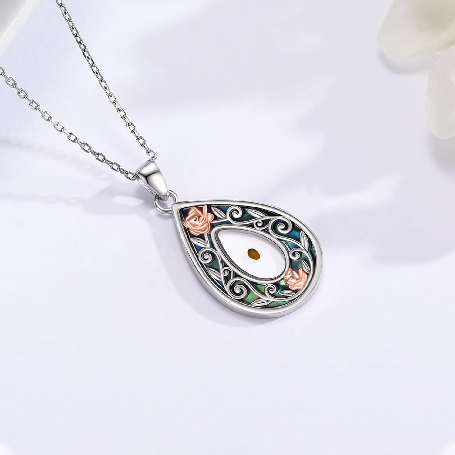 Mustard Seed Necklace for Women 925 Sterling Silver Abalone Flower Pendant Necklace Mustard Seed Jewelry Hawaiian Gifts for Women Girlfriend Mom Wife Her Daughter - Image 3