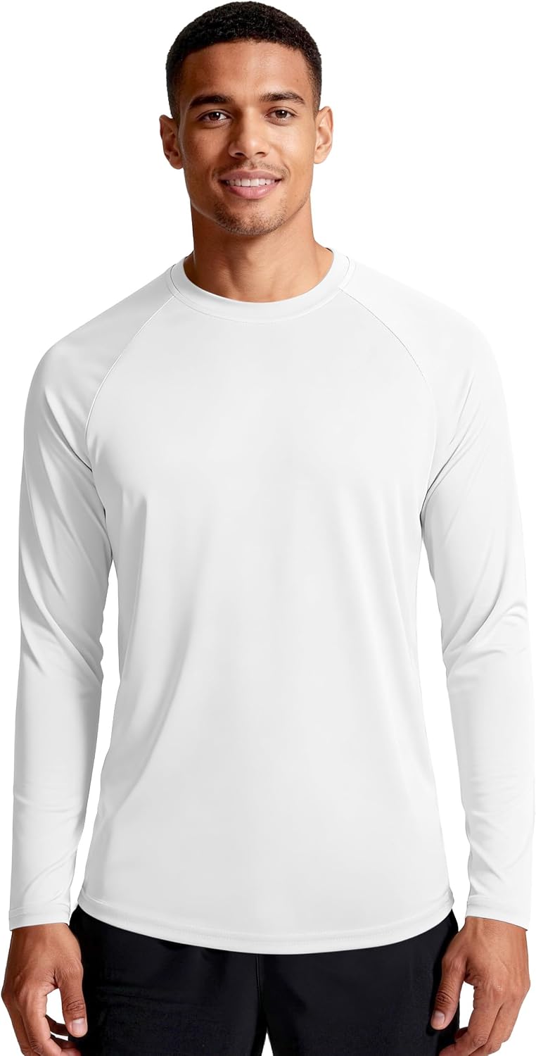 isnowood 3 Pack Mens UPF 50+ Sun Protection Shirts, UV Long Sleeve Swim Rash Guard, Quick Dry Fishing Hiking Shirt