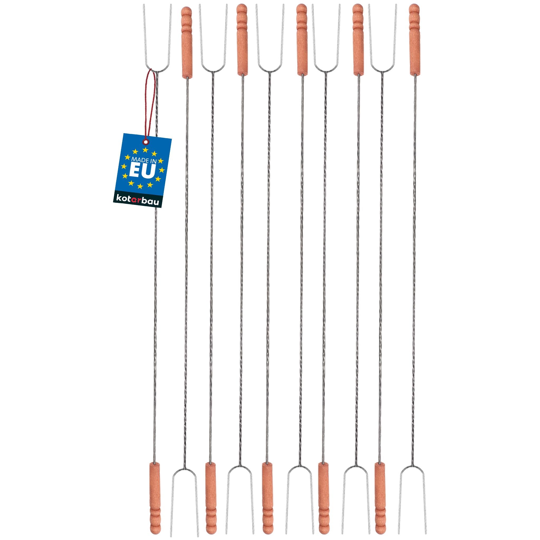 KOTARBAU® Set of 10 Marshmallow Sticks for Fire Pit - Steel - 100 cm (39.37 in) - with Wooden Handle - Toasting Forks - Barbecue Forks - U Shape Hot Dog Fork - Camping Grill Accessories