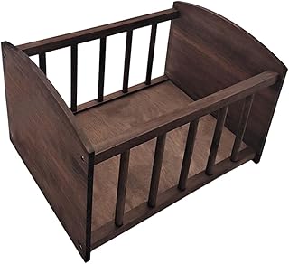 Newborn Photo Props Wooden Bed Small Portable Vintage for Baby Girls Boys Baby Shower, Brown