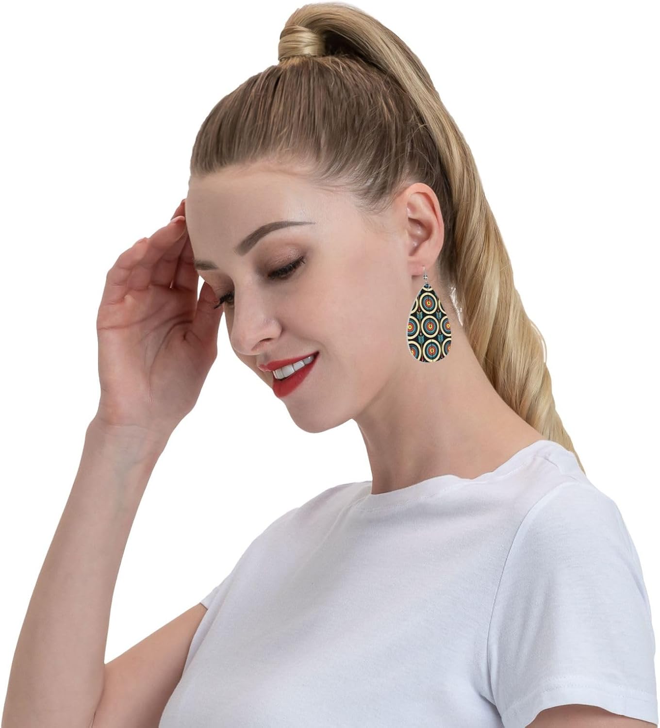 Teardrop Faux Leather Earrings Archery Target For Women Lightweight Leather Dangle Drop Earrings image 4