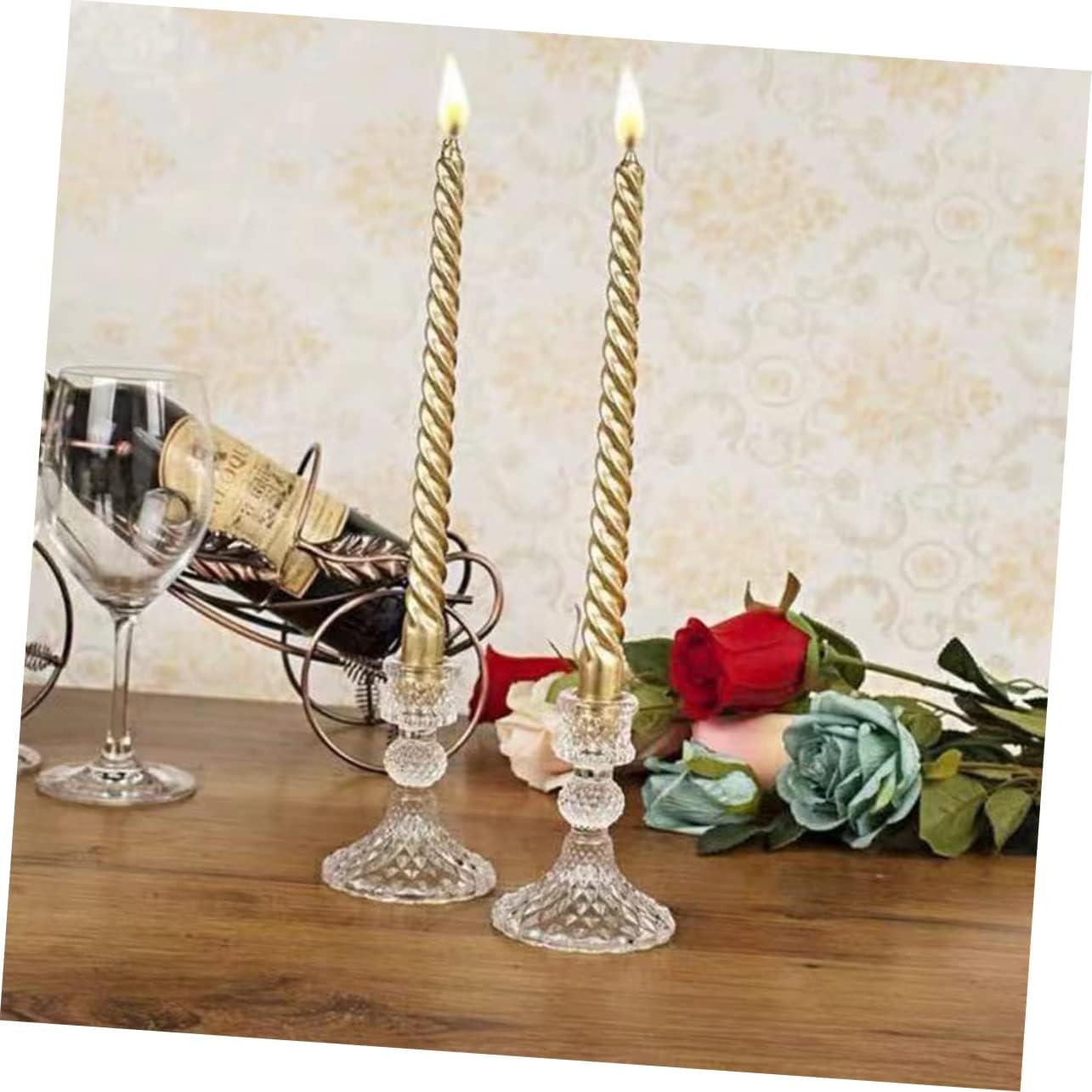 Cabilock Diamond Stem Glass Candle Holders Set of 2 Home Decor Dinner Table Essentials