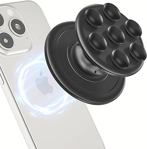 AUROX for MagSafe Phone Grip, Magnetic Phone Grip, Magnetic Suction Cup Collapsible Grips Holder for iPhone 17 16 15 14 13 12 Series, Magneticc Silicone Phones Grips for Videos and Selfies,Black