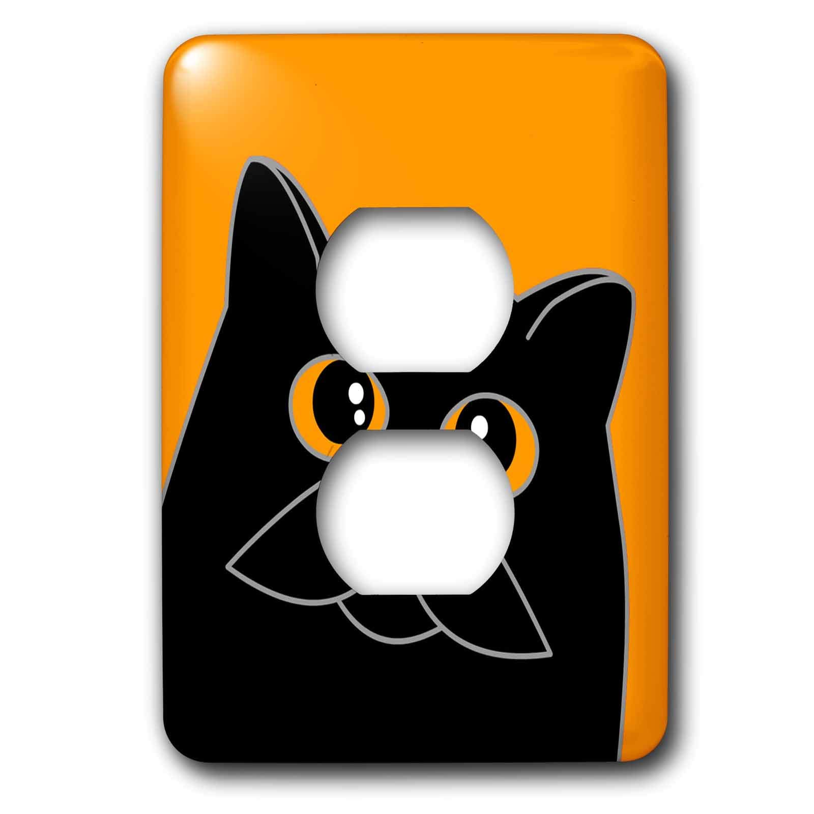 Cache prise 2 prises chat curieux noir aux yeux orange pour décoration murale