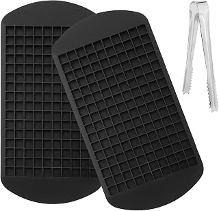 2 Pieces Black Ice Cube Mold Silicone,Ice Cube Container with Ice Tong,Mini Ice Cubes for 160 Ice Cubes for Kitchen,Drinks/Beer/Baby Food, Fruit Ice Cubes