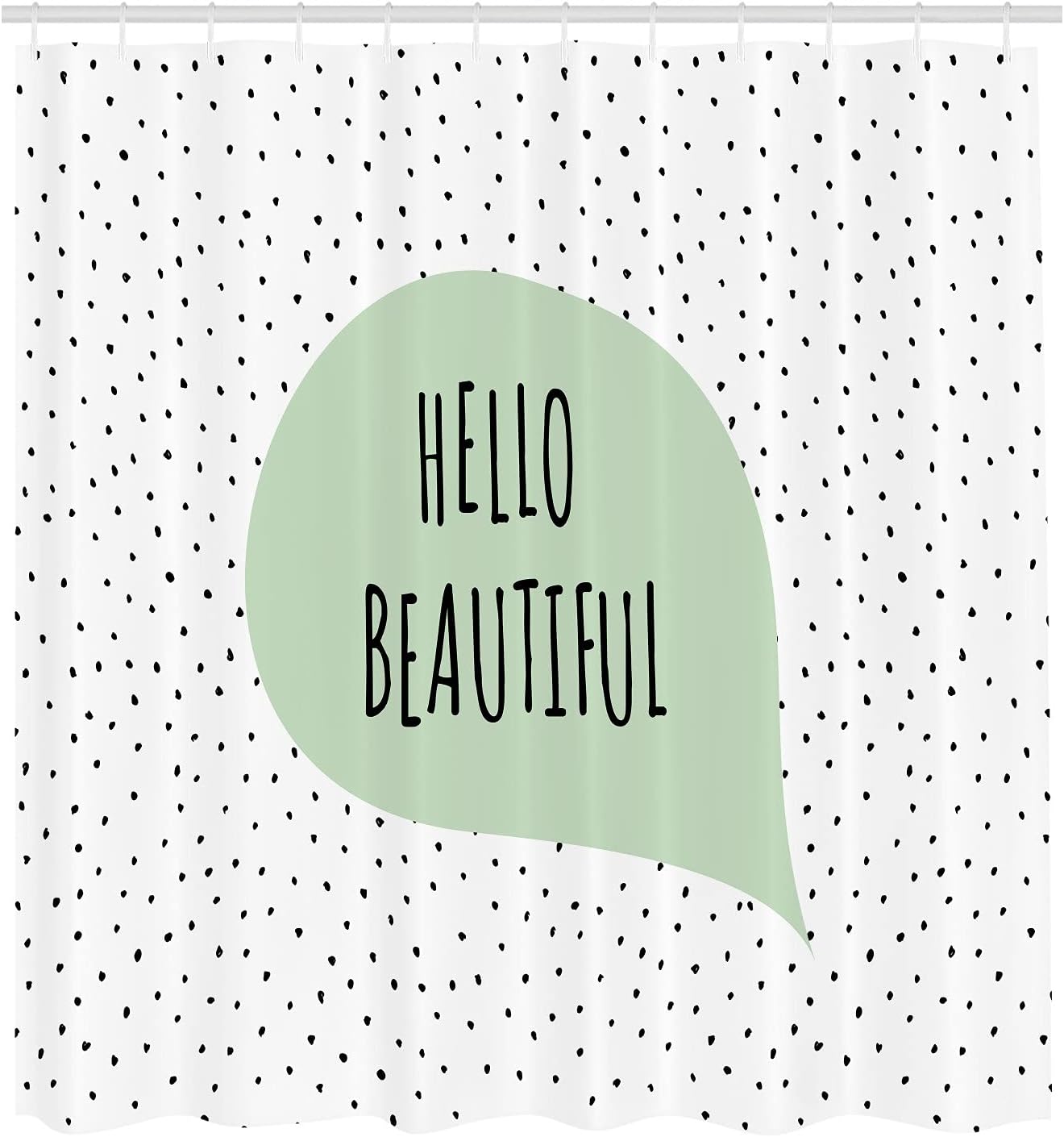 Ambesonne Hello Shower Curtain, Romantic and Message in a Pastel Colored Speech Balloon Hand Drawn Dots, Cloth Fabric Bathroom Decor Set with Hooks, 70" Long, Pale Green