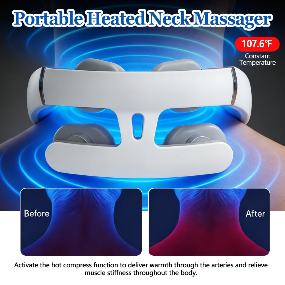 Elektrisches Puls-Nackenmassagegerät mit 42°C Wärmetherapie,4 Kopf Massage 6 Modi, 16 einstellbare Kraftstufen, Tragbar, zur Linderung von Nackenschmerzen für Büro, Zuhause, Reisen