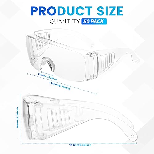 Miniatura 2 de WFEANG Gafas de seguridad transparentes a granel, gafas protectoras ligeras para hombres y mujeres, resistentes a impactos y arañazos, para usar