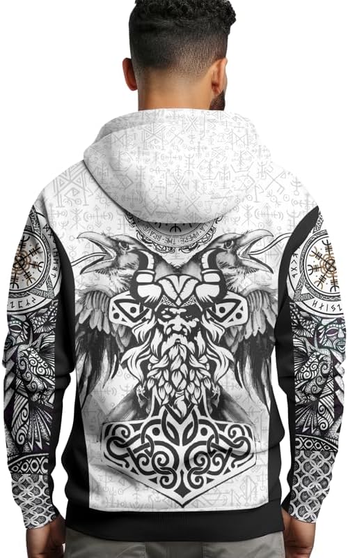 Viking Tatoo Hoodie Men’s Long Sleeve Graphic 3D Print Pullover Hooded Viking Apparel Sweashirt Hoodies