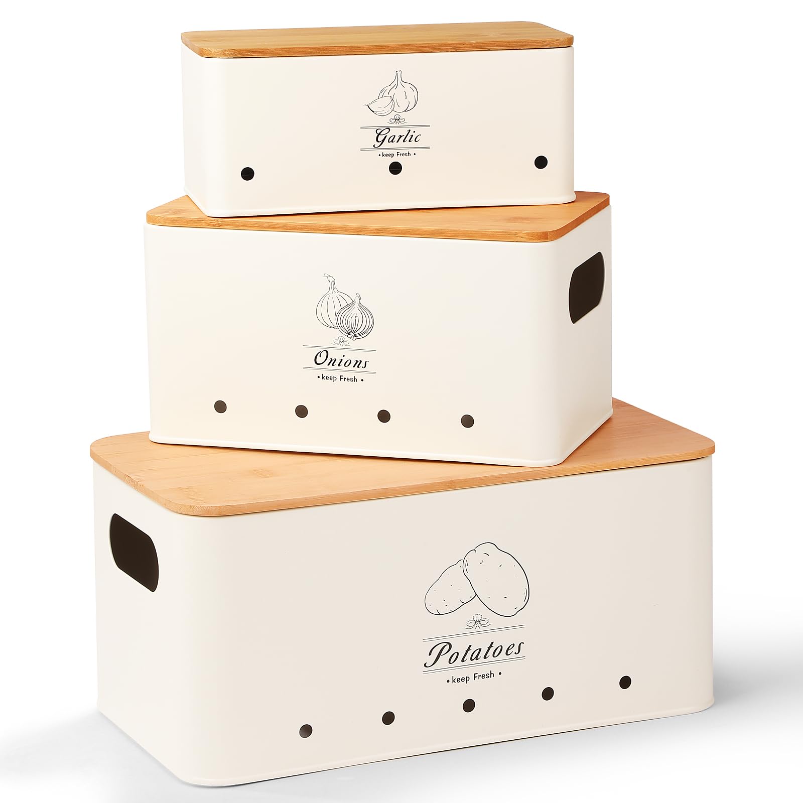 Clewcks Kitchen Vegetable Storage Tins Set of 3