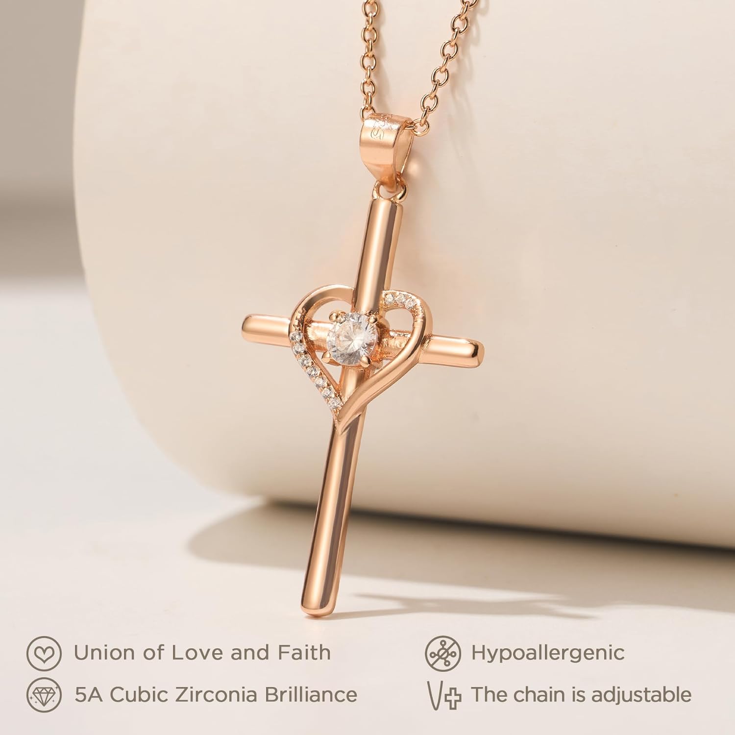 NORBU 925 Sterling Silver Cross Necklace for Women, Heart Cross Necklaces with 5A CZ Diamond, Womens' Religious Christian Jewelry Gift for Birthday Baptism Christmas - Image 2
