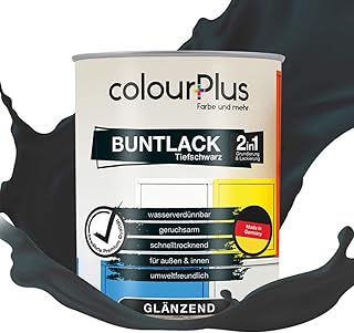 colourPlus®️ 2in1 Buntlack (750ml, RAL 9005 Tiefschwarz) glänzender Acryllack - Lack für Kinderspielzeug - Farbe für Holz...