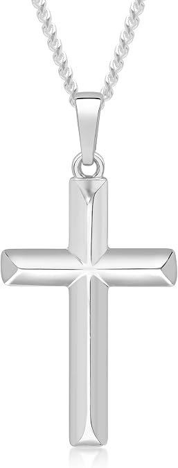 Men's Sterling Silver Cross Pendant Curb Link Chain Necklace Italian Made - Choose Width and Length