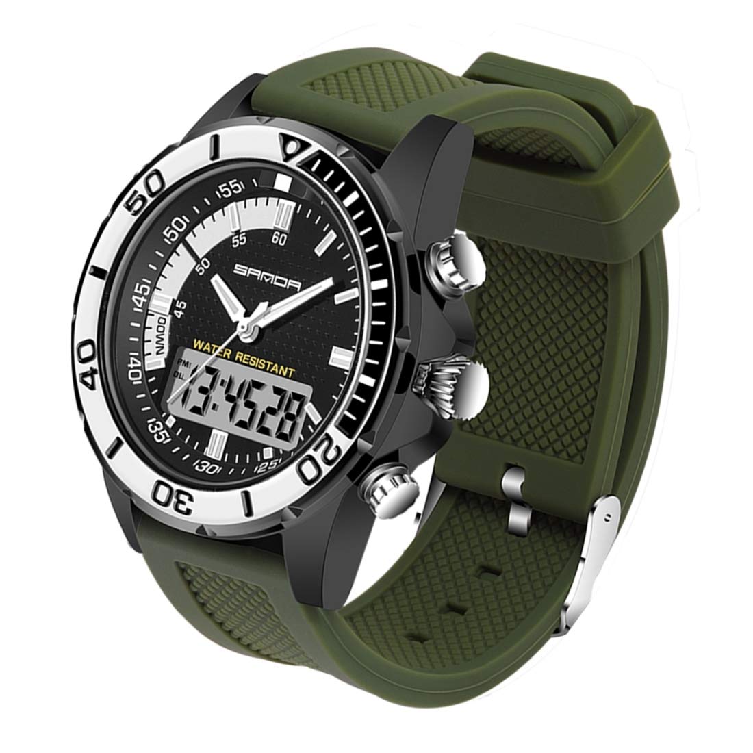 Montre quartz hommes LULI 5296 avec alarme, chronomètre et double affichage numérique