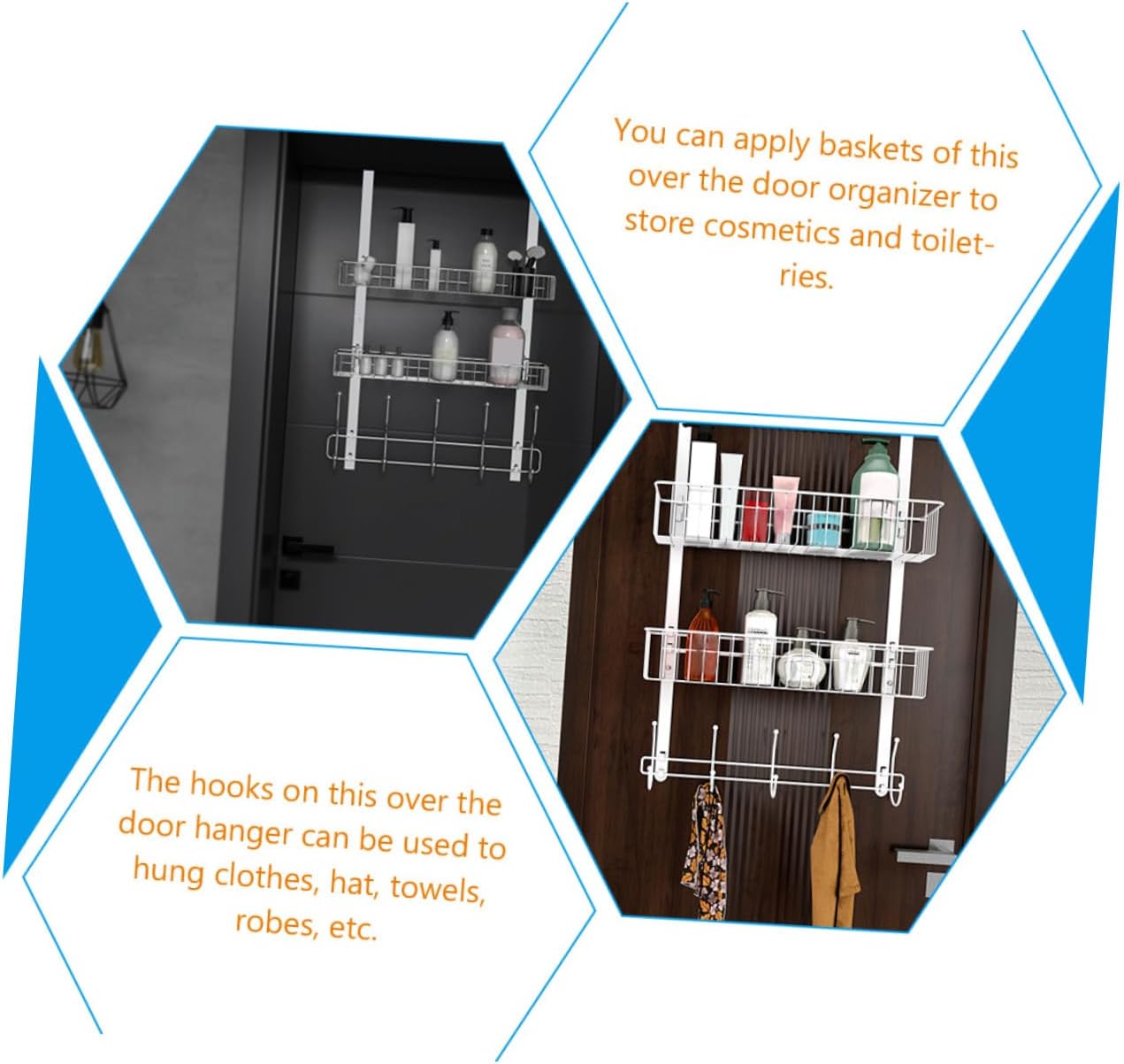 Cabilock Door Organizer Baskets and Hooks Space-saving Storage for Bathroom Kitchen Laundry Room and More Rust-resistant Design Plated Finish