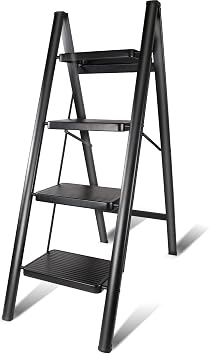 Step Ladder 4 Steps Ladder, Kitchen Ladder, Iron, Wide Steps, Stable Load Capacity 150kg, Easy to Carry