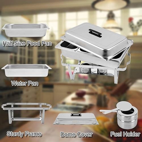 Miniatura 2 de ROVSUN Juego de bufé de platos de 8 cuartos de galón, de acero inoxidable NSF, calentador de alimentos rectangular con 2 bandejas de alimentos de