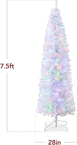 Miniatura 27 de Best Choice Products Árbol de Navidad blanco preiluminado, decoración artificial delgada de 6 pies con luces blancas incandescentes, árbol delgado