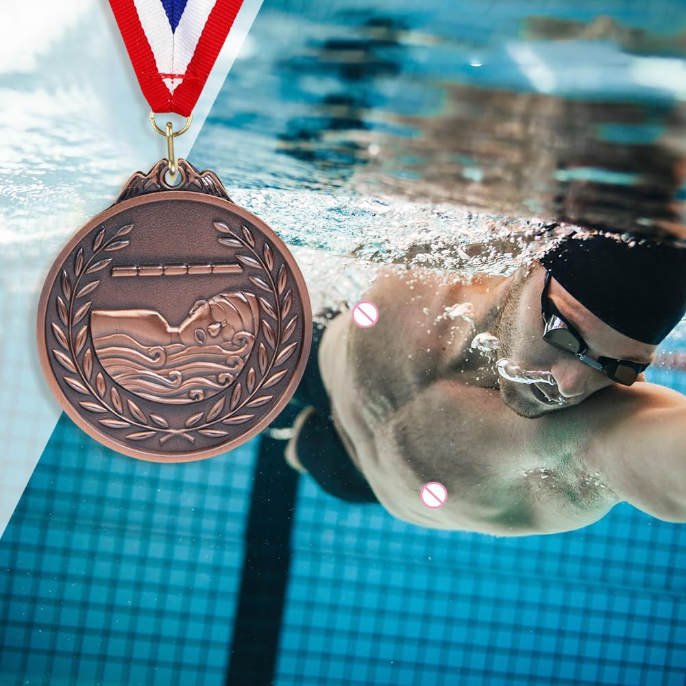 Medalla de natación 6,5 cm Recompensas Deportivas Cinta Cuello Metal Oro Plata Bronce Competiciones