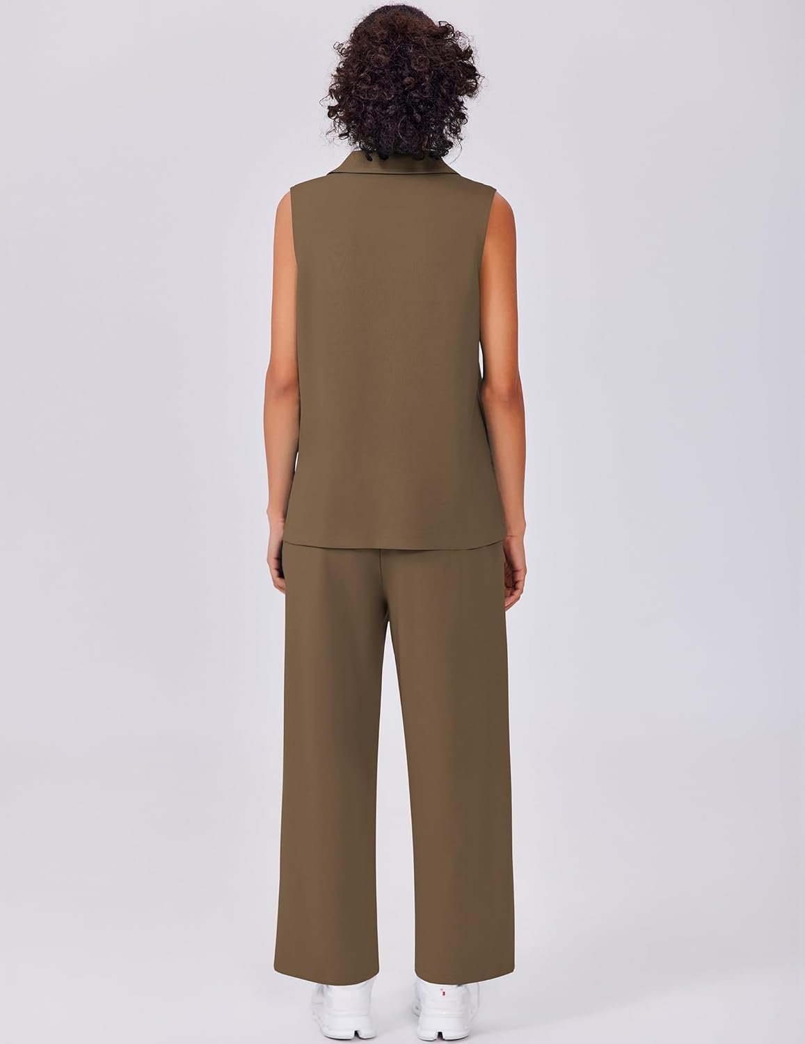 PINSPARK Two Piece Sets for Women Summer Outfits Sleeveless Lounge Sets V Neck Tops Wide Leg Crop Pants Travel Tracksuit - Image 2