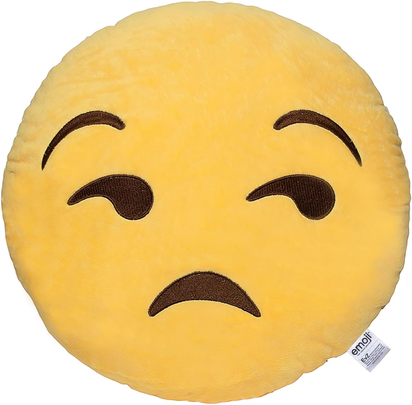 EvZ Official Certified Unamused Plush Pillow - 32cm Large Soft Rolling Eyes Emoticon Cushion - Funny Sassy Decorative Stuffed Toy for Office Humor, Room Decor & Moody Gift (Yellow)