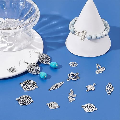 Miniatura 5 de SUNNYCLUE 1 caja de 72 dijes de 12 estilos de conectores de flores conectores de eslabones redondos planos estilo tibetano conectores de hojas para