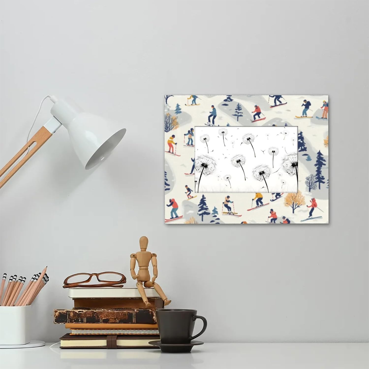 Ski Skier 5x7 Picture Frame Horizontal Snow Mountain Tree Photo Frame Wall Hanging Tabletop Display Frames with Stand Plastic Wood Frames for Certificate Poster Gallery Collage