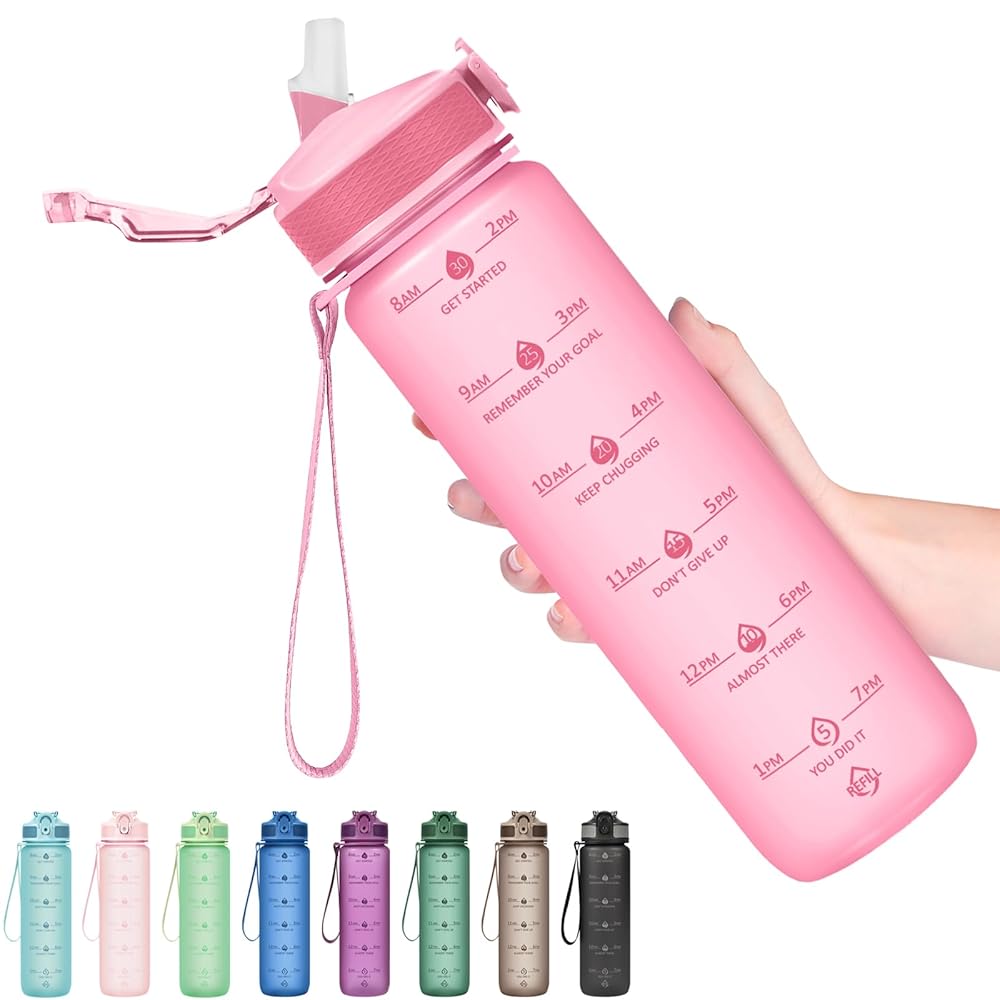 Hyeta 32oz Water Bottles with Straw - Stay Motivated and Hydrated with Convenient Times to Drink Markings, Durable, Leak-proof