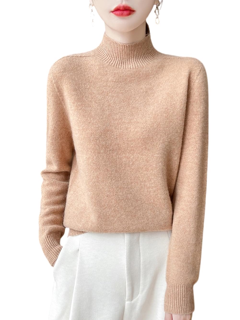 100 Merino Wool Sweaters for Womens Fall Winter Knitted Thick Pullover Long Sleeves Warm Turtleneck WQ709