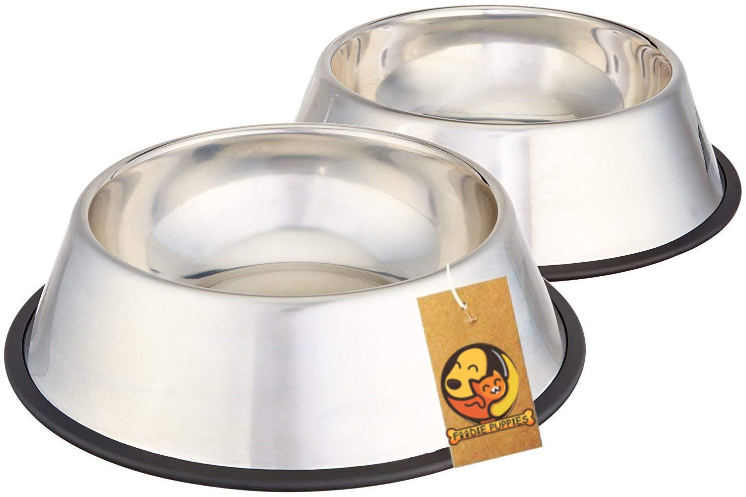 Foodie PuppiesStainless Steel Feeding Bowl with Anti Skid Rubber Base for Cats - Set of 2 (Small. 450ml)