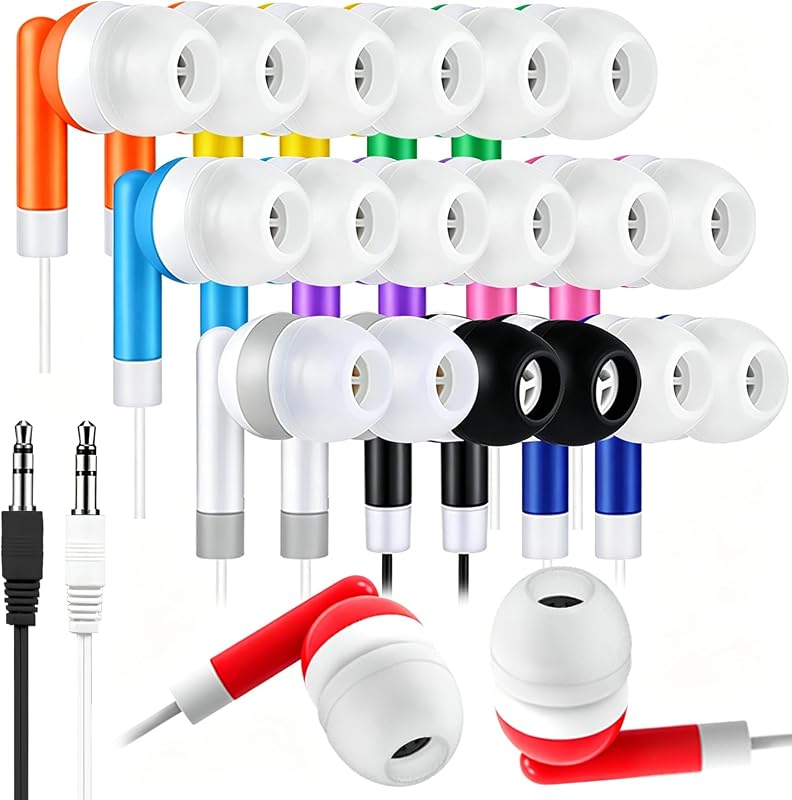 Bulk Earbuds Headphones 10 Pack for Classroom Kids Students School, Multi Colored Class Set Wired Earphones for Children Toddler Teens Boys Girls and Adult