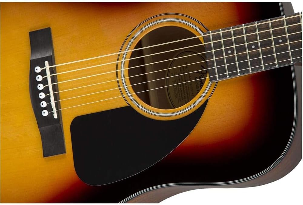 Fender CD-60 Dreadnought V3 Acoustic Guitar, with 2-Year Warranty, Sunburst, with Case Bundle with Fender Guitar Stand with Sturdy Metal, 10' Instrument Cable and Logo Guitar Strap