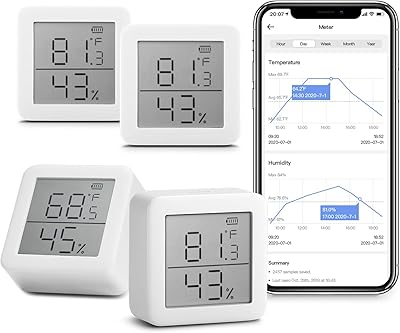 SwitchBot 4-Pack Smart Hygrometer Thermometer, Bluetooth Wireless Room Temperature Humidity Sensor with App Alerts
