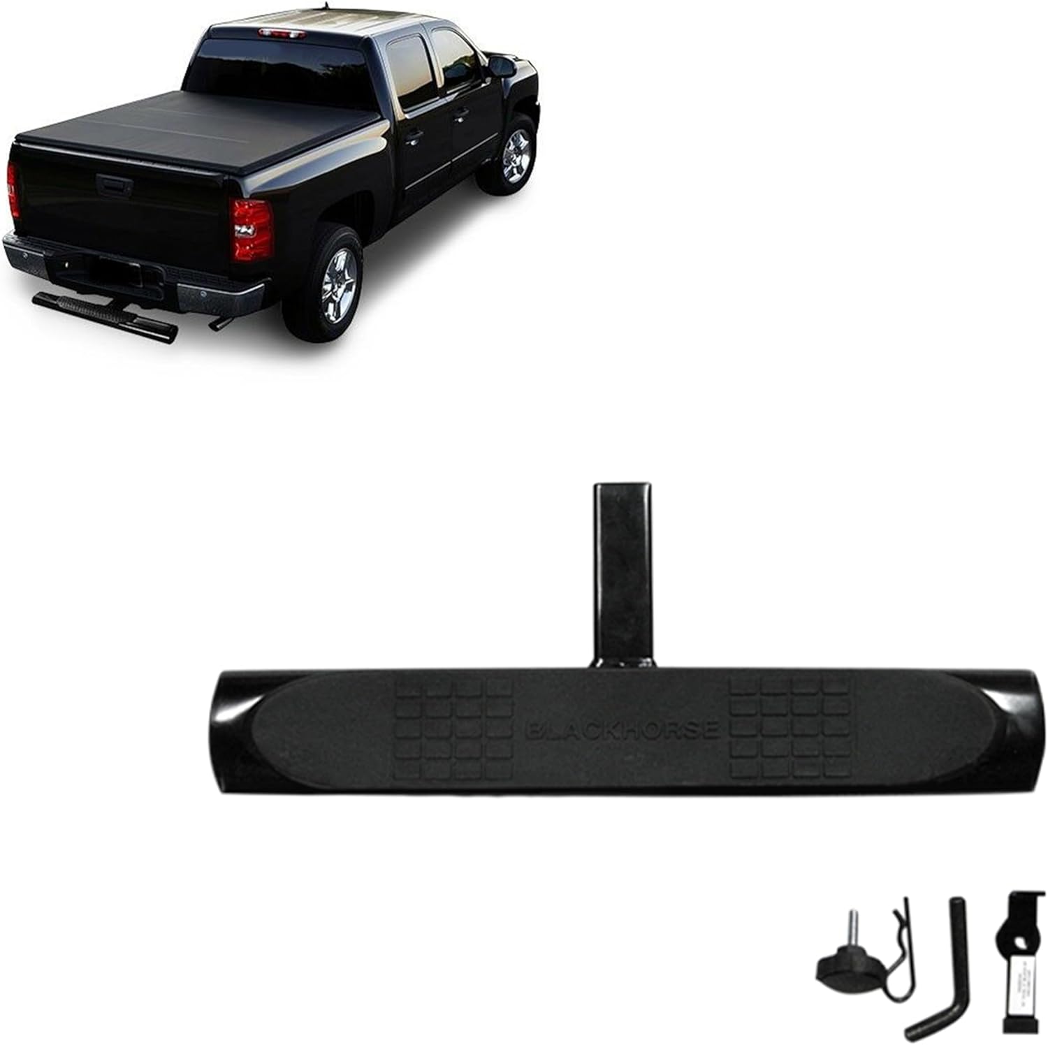 Black Horse 4.5" Oval Black Hitch Step Rear Bumper Guard Compatible with Trucks and SUVs Equipped with 2" Receivers-HS28OVA
