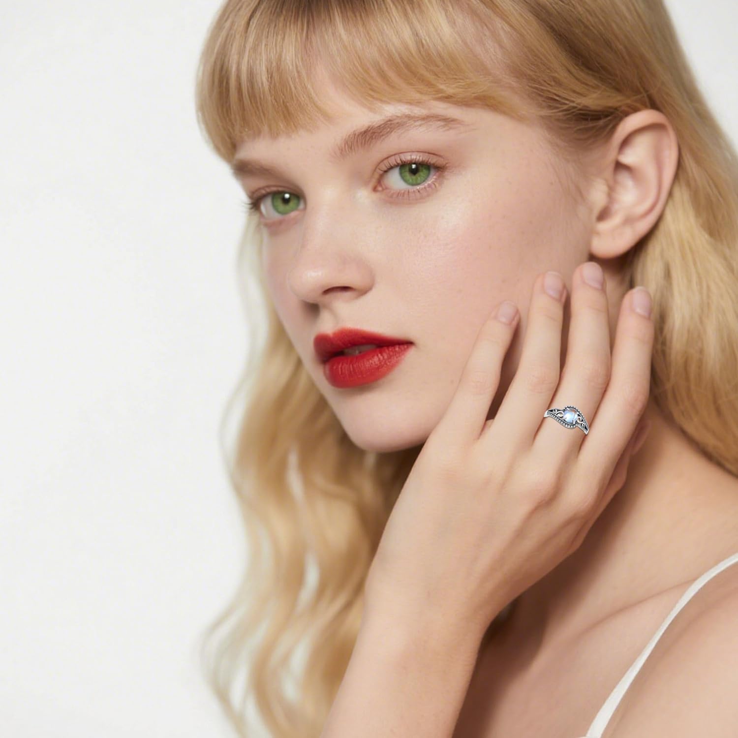 Vintage 6-10 MM Heart/Round/Oval Cut Moonstone Ring 925 Sterling Silver Retro Oxidized Filigree Moonstone Ring for Women Gifts Size 6-9 - Image 2