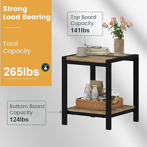 Miniatura 3 de BON AUGURE Mesa auxiliar, mesa auxiliar para sala de estar, mesita de noche pequeña con estante de almacenamiento de 2 niveles, mesitas de noche