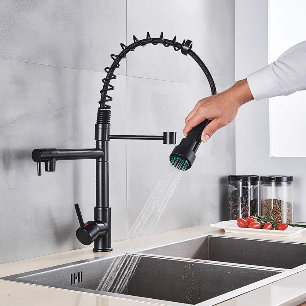 Robinet de cuisine extensible noir pour résoudre le manque de pression et d'espace d'évier