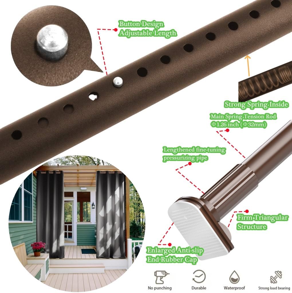 Room Divider Tension Curtain Rod 43-142 Inch, Adjustable Spring Shower Curtain Rod, Closet Telescopic Poles, No Drilling for Room Separation, Simple Installation, Brown