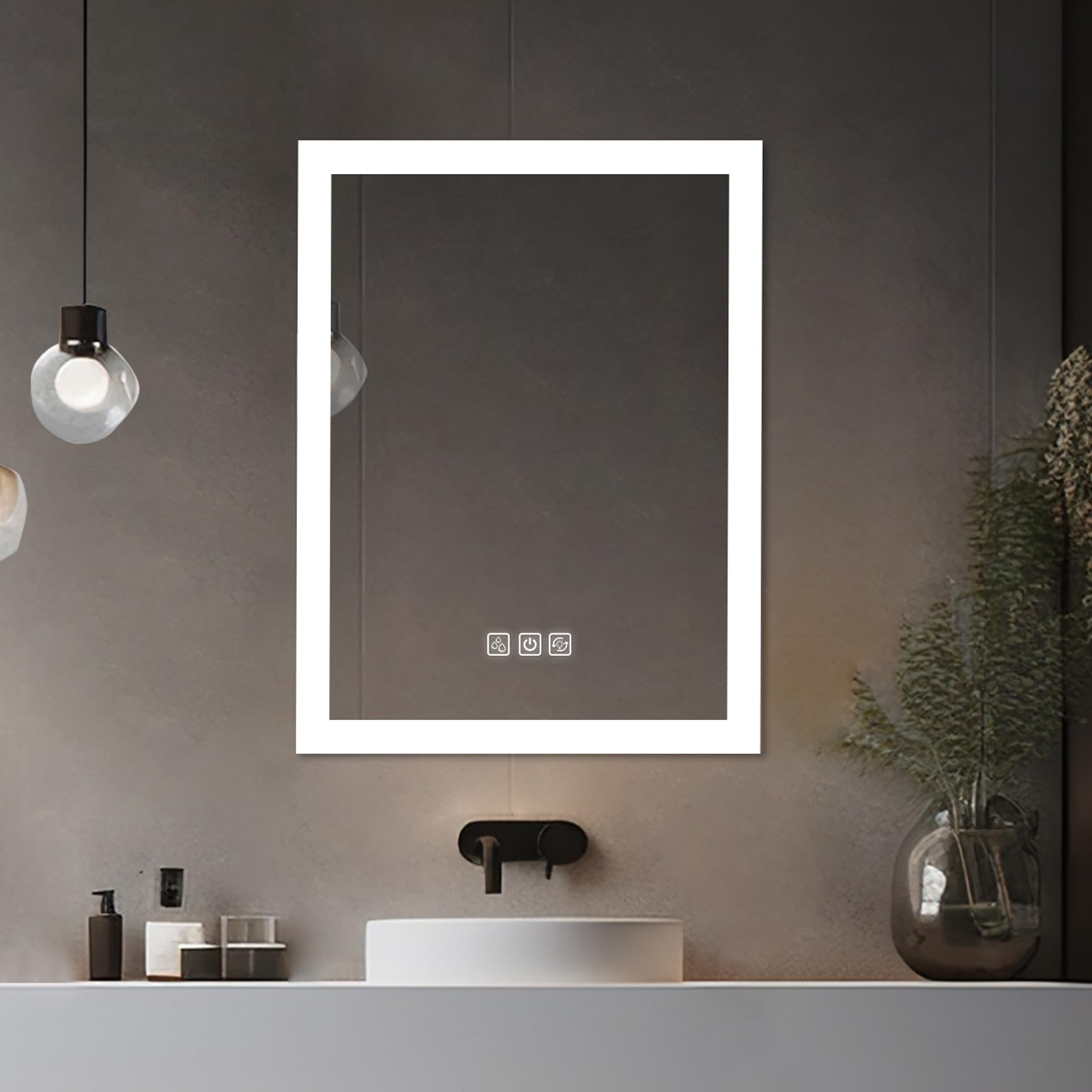 Bright LED Bathroom Mirror 36" x 28" Front Side Light, 5 Mins Defog, Full HD Reflected, 3 Colors Dimmable, Wall Mounted