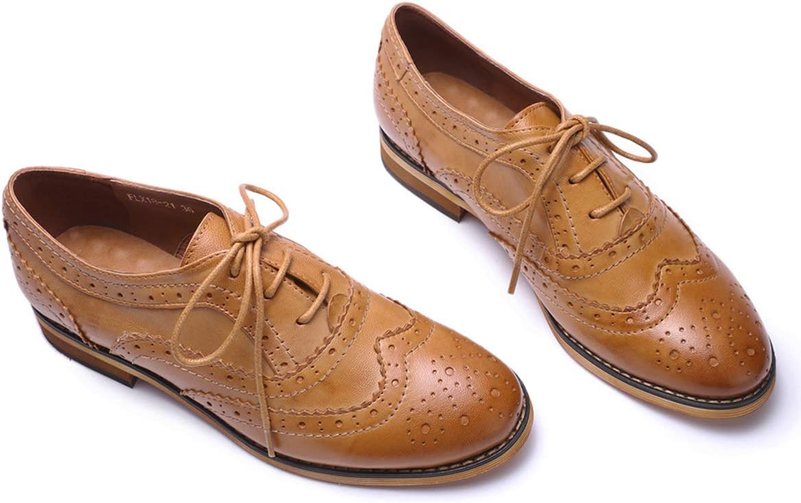Mona flying Womens Handcrafted Comfy Wingtip Oxfords Brogue Ladies Lace up Leather Shoes - Image 5