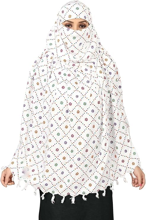 Image of Cotton Long Scarf Cum Mask Scarves Usable for Vehicle Driver | White Printed Design Fabric | Universal Size | Soft & Breathable Sun Protection | For Girl & Women
