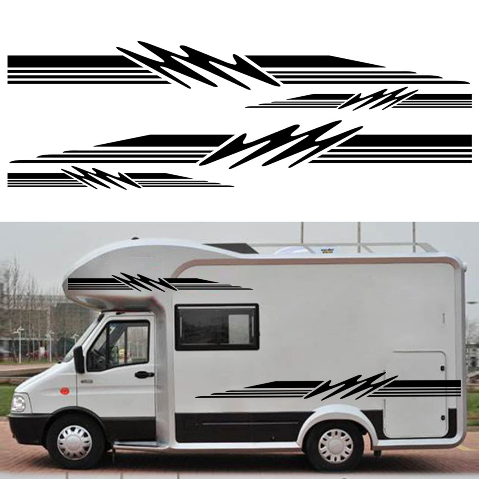 TFixol Adesivo per camper, caravan, rimorchio, camper, furgone, strisce grafiche, adesivo decorativo per auto, nero