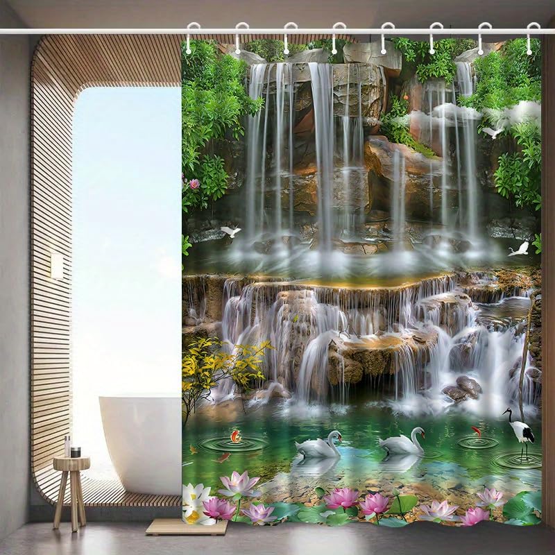 Rideau de douche imprimé 180x215 cm avec motifs élégants pour décoration de salle de bain